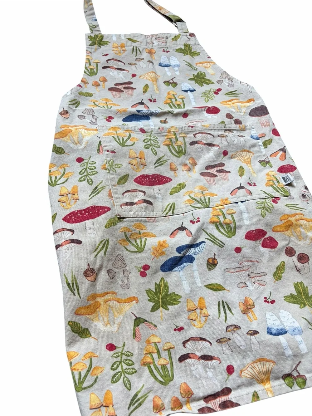 Cotton Mushroom Print Apron - White Multicolor